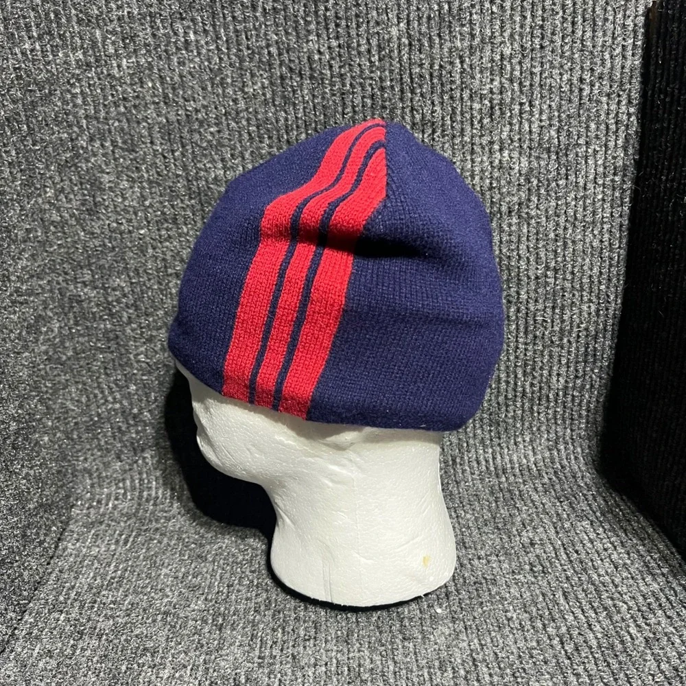 Vintage Polo Sport Beanie Mens OS Navy Red Racing Stripe Lambswool Knit Hat NWT